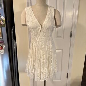 Free People Ivory Lace Fit & Flare Mini Dress | Sleeveless Boho Style | NWOT